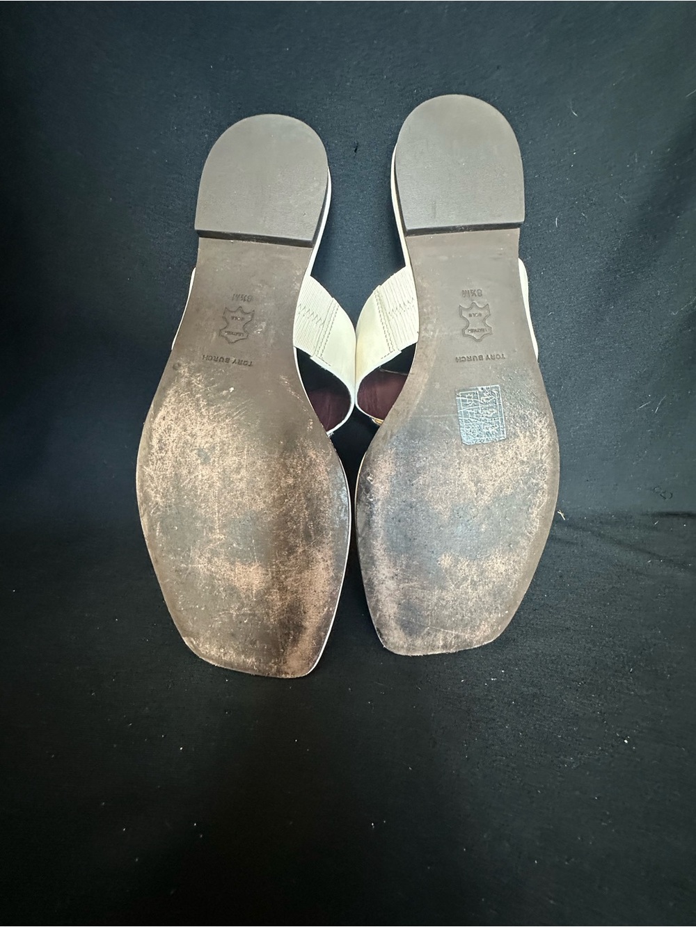 Tory Burch Georgia Ivory Leather Logo Thong Sandals with Gold Accent 8.5 square - Picture 9 of 14